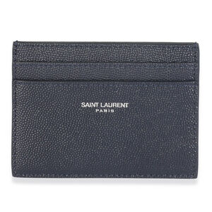 Saint Laurent Navy Grain De Poudre Credit Card Case